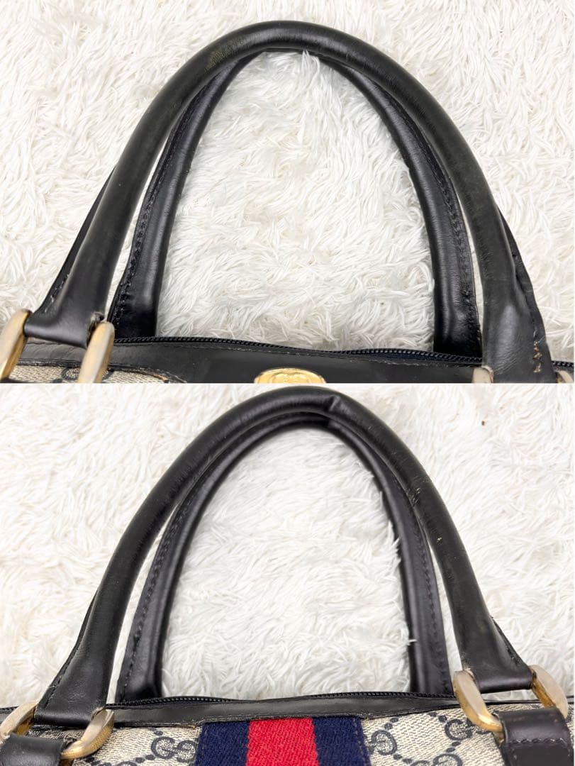 【美品】オールドグッチ シェリーライン GGスプリーム ボストンバッグ ネイビー