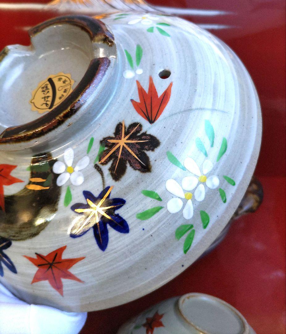 新品土鍋セット　萬古焼　みすゞ鍋９号　４〜５人用　呑水れんげ薬味皿ガラ入れ　箱入