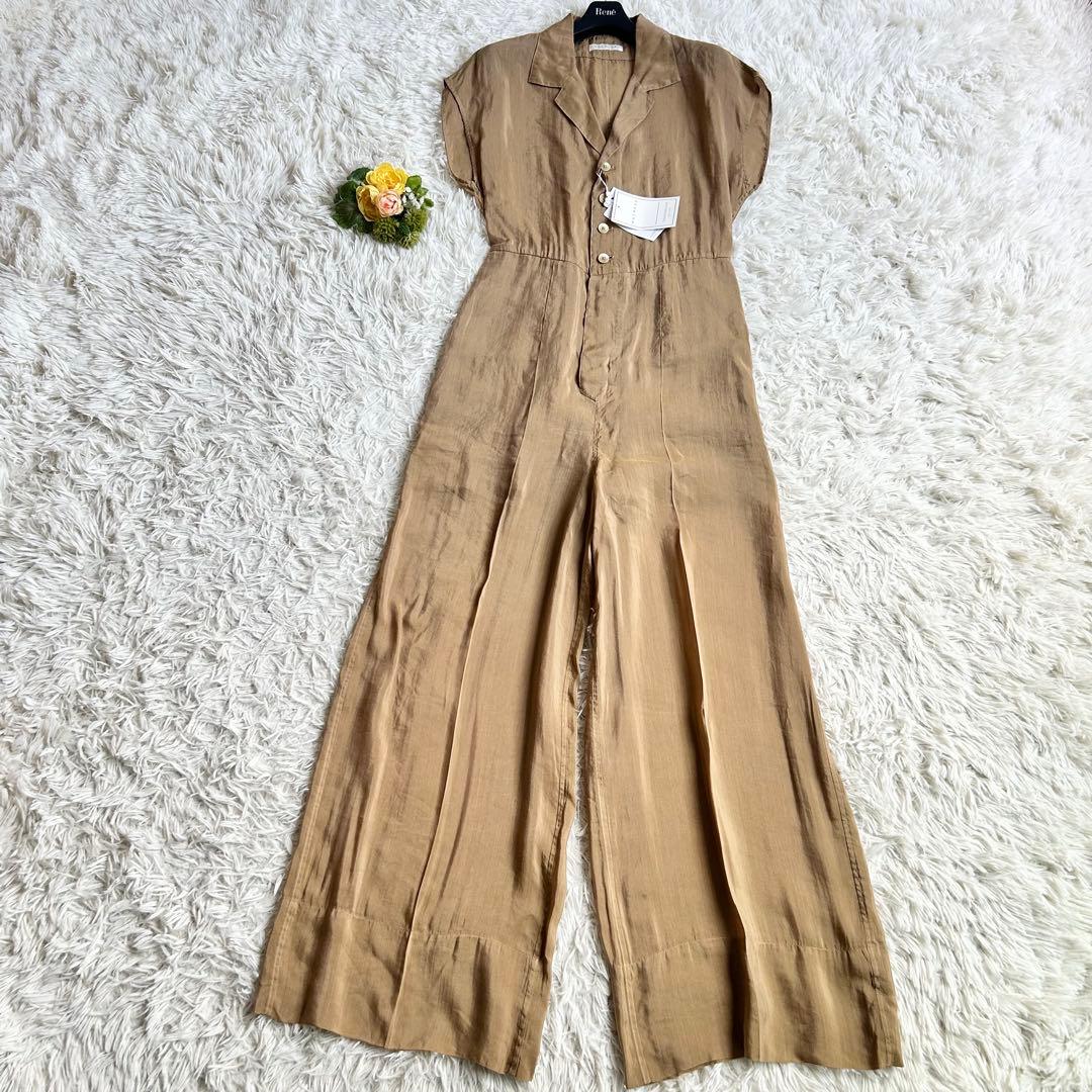 新品タグ付き♡マカフィー サロペット 麻 ベージュ36/S-M 定価2.6万円