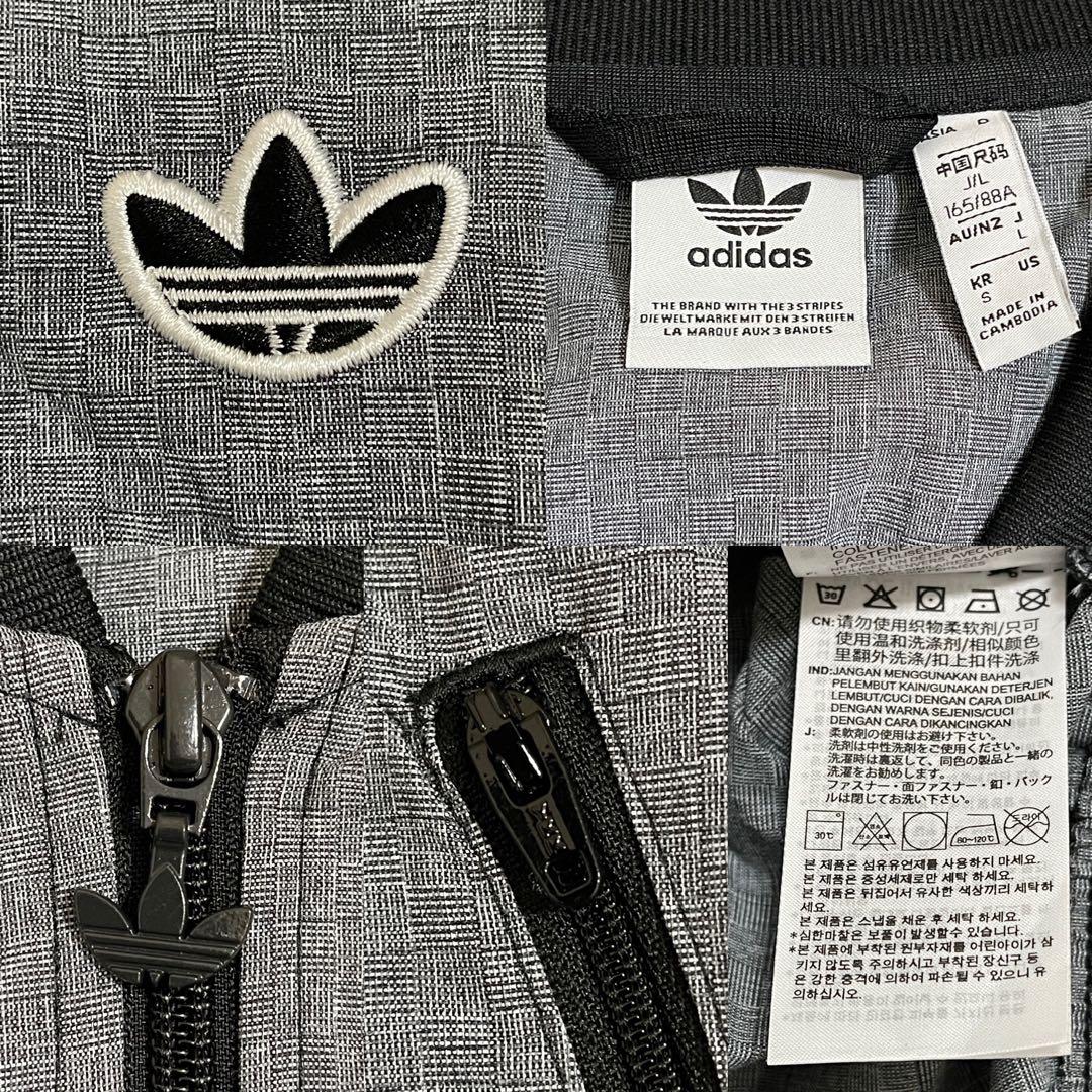 新品WL】アディダス刺繍トラックジャケット古着ジャージ　ライダース　グレー黒