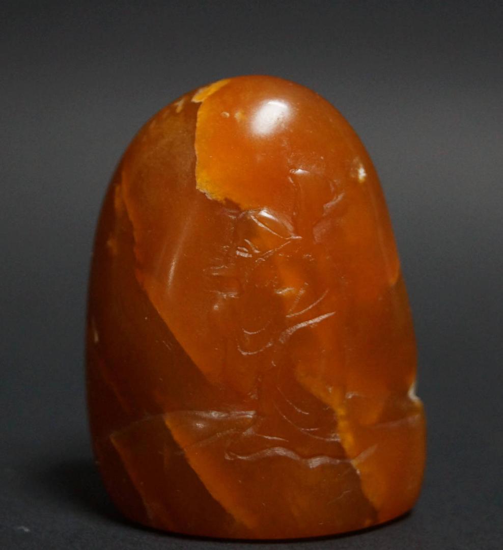 寿山石 鹿目格石 鹿目田 細工彫『仙人図』印材 文字掘り込みなし