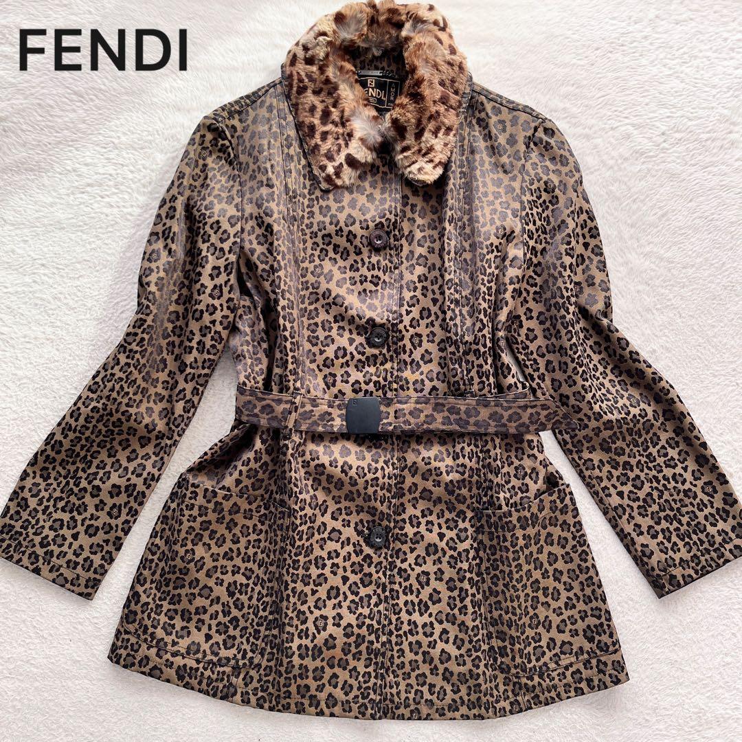 FENDI フェンディ コート ジャケット レオパード ヒョウ柄 リアルファー
