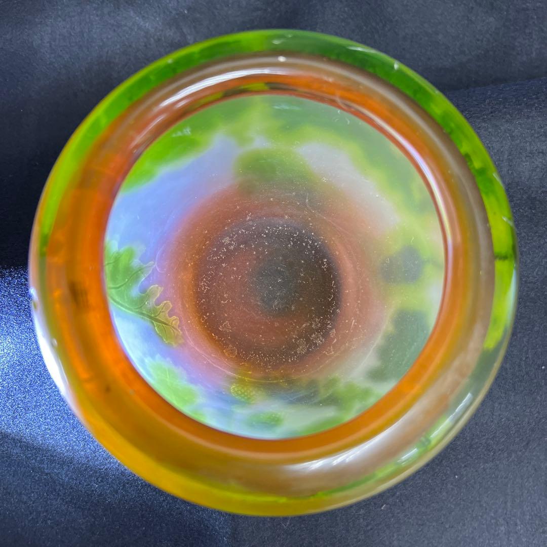 エミール・ガレ　第二期工房酸化腐食彫花入　木箱　幅約14㎝東Y8-0130☆1F