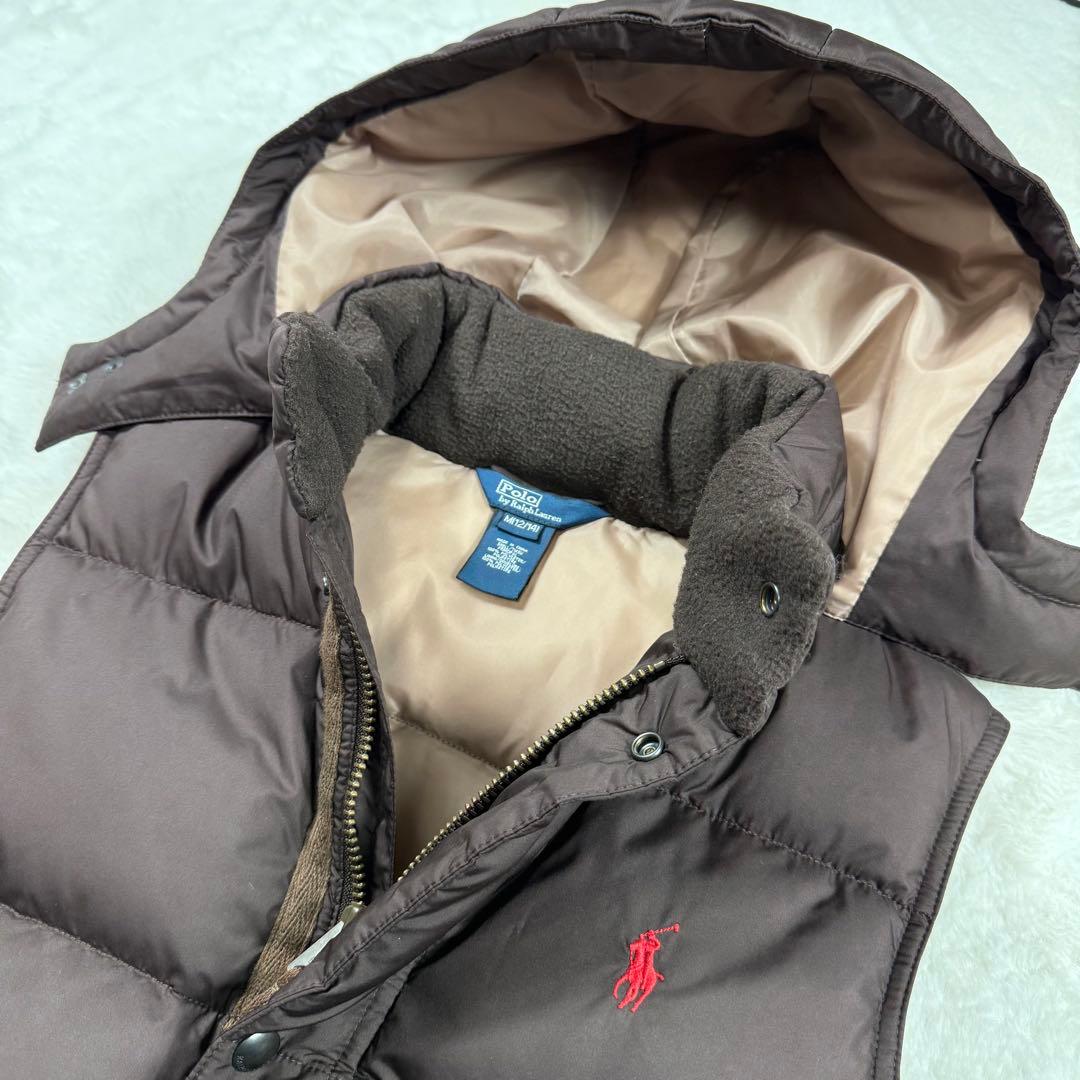 美品 ポロ・ラルフ・ローレン ダウンベスト ブラウン 2way フード M