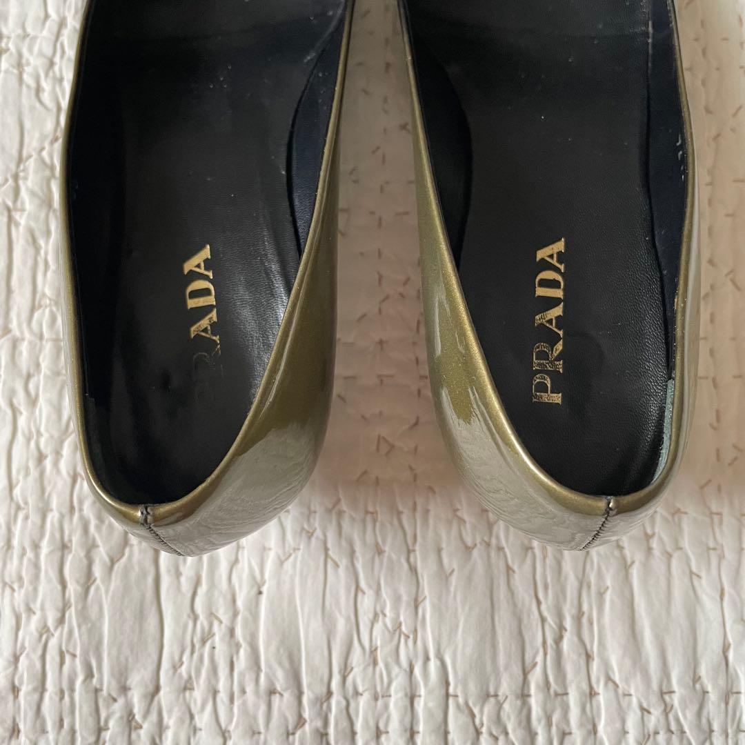 PRADAプラダグラデーションローヒール　パンプス黒/ゴールド36
