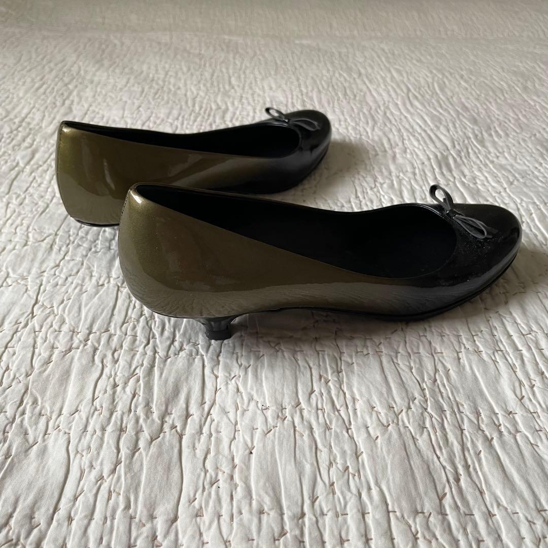 PRADAプラダグラデーションローヒール　パンプス黒/ゴールド36