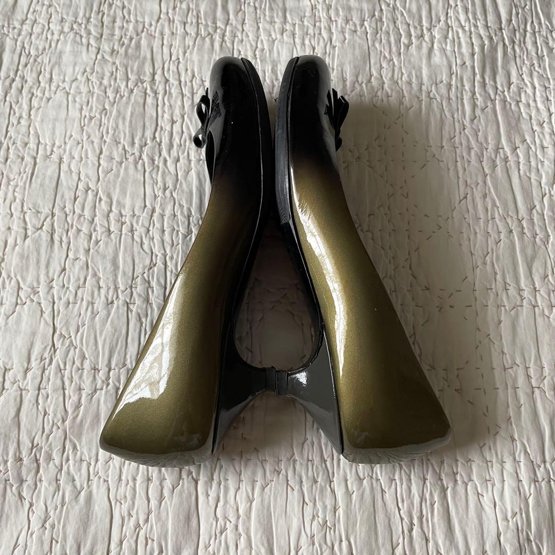 PRADAプラダグラデーションローヒール　パンプス黒/ゴールド36