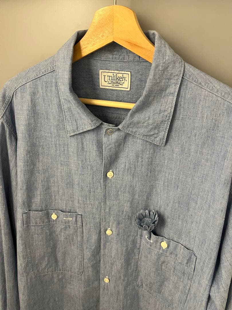 Unlikely シャンブレー シャツ オープンカラー 希少サイズ XL