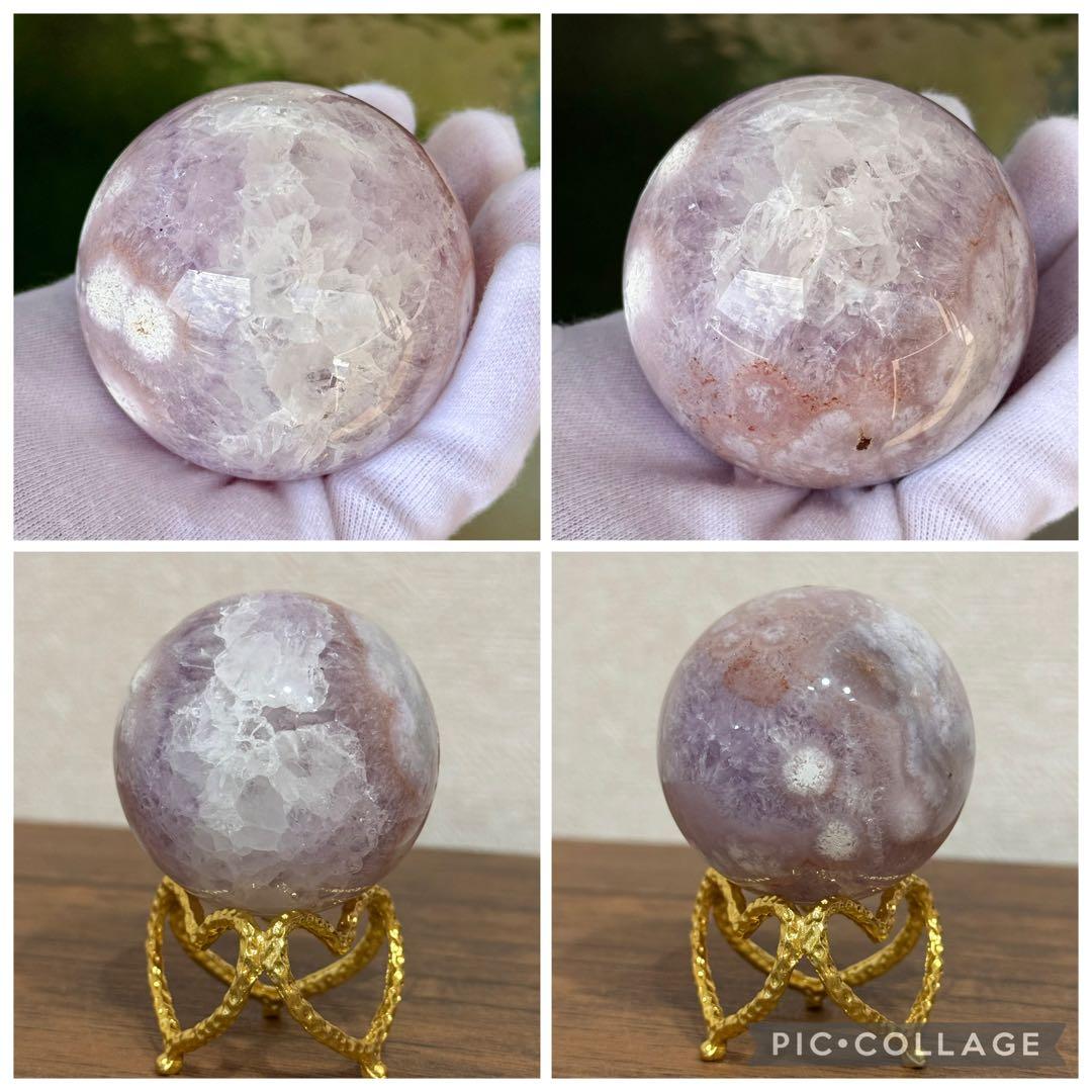 ピンクアメジストフラワーアゲート　淡ピンクパープル　スフィア　59mmブラジル産