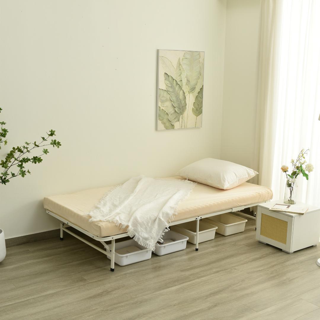 新生活応援！パイプベッド 折りたたみベッド シングル　省スペース WHITE