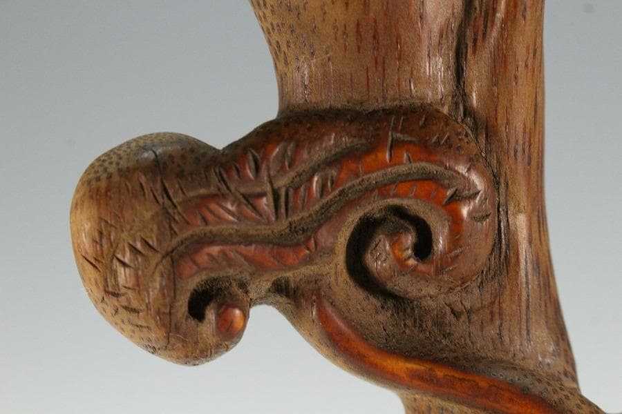 古竹 刻 霊芝 如意 柱掛 飾り(K-A912)