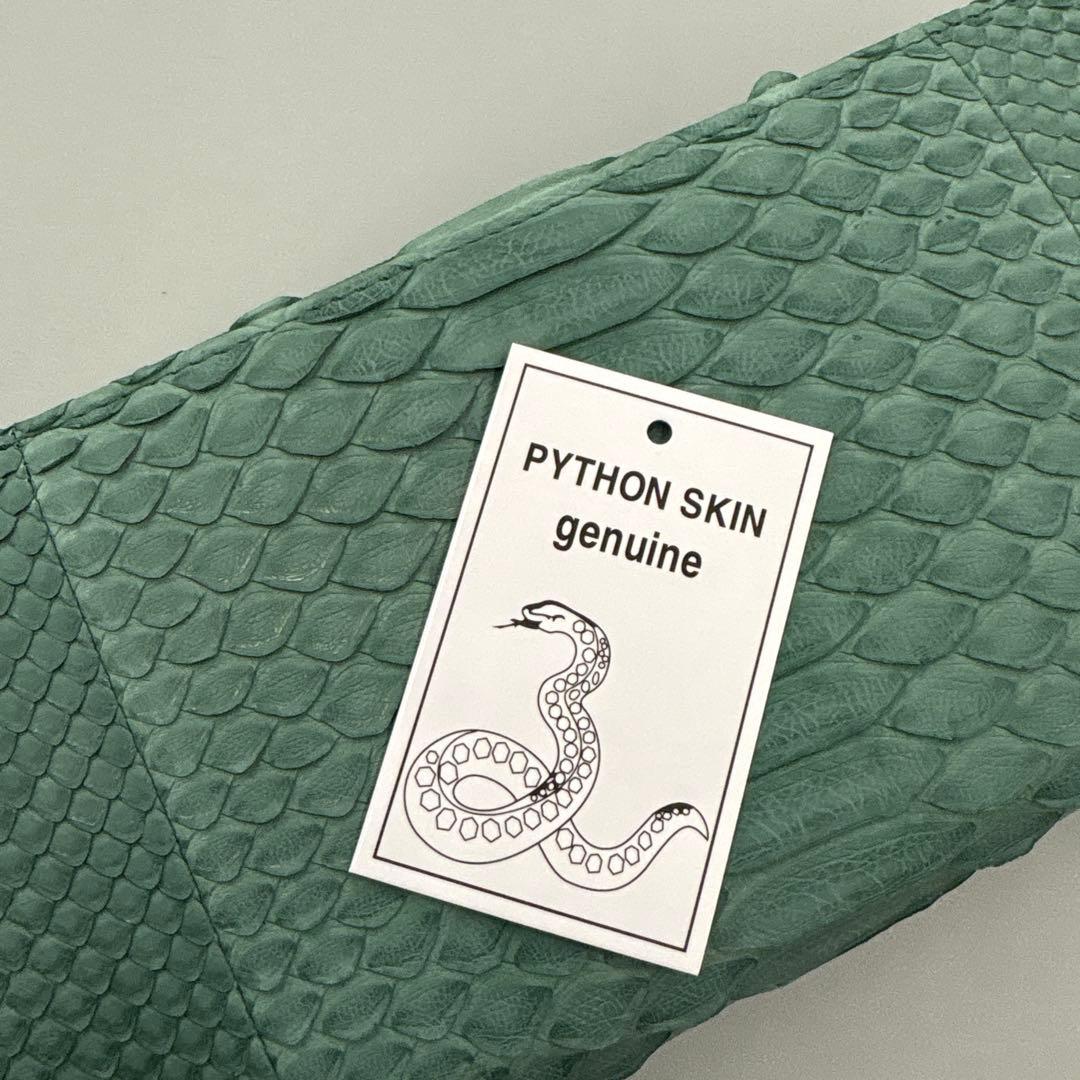 人気　緑　パイソン財布　長財布　パイソン　財布　本革　蛇革　風水　グリーン