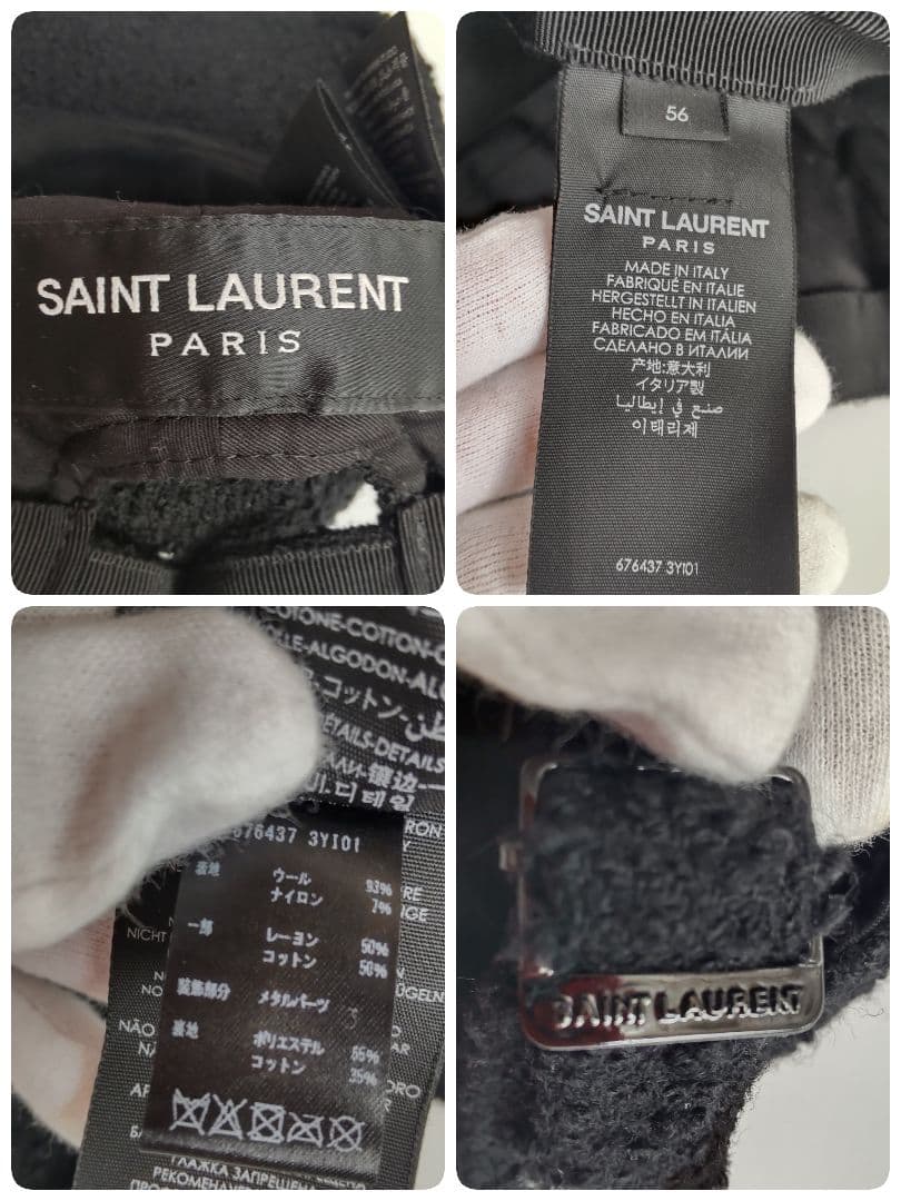 美品 サンローランパリ ツイード SL ロゴ キャップ ブラック ユニセックス