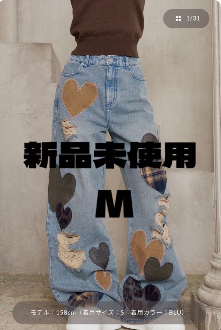 Darich♡新品ランダムハートパッチワークデニムパンツ【Ｍ】