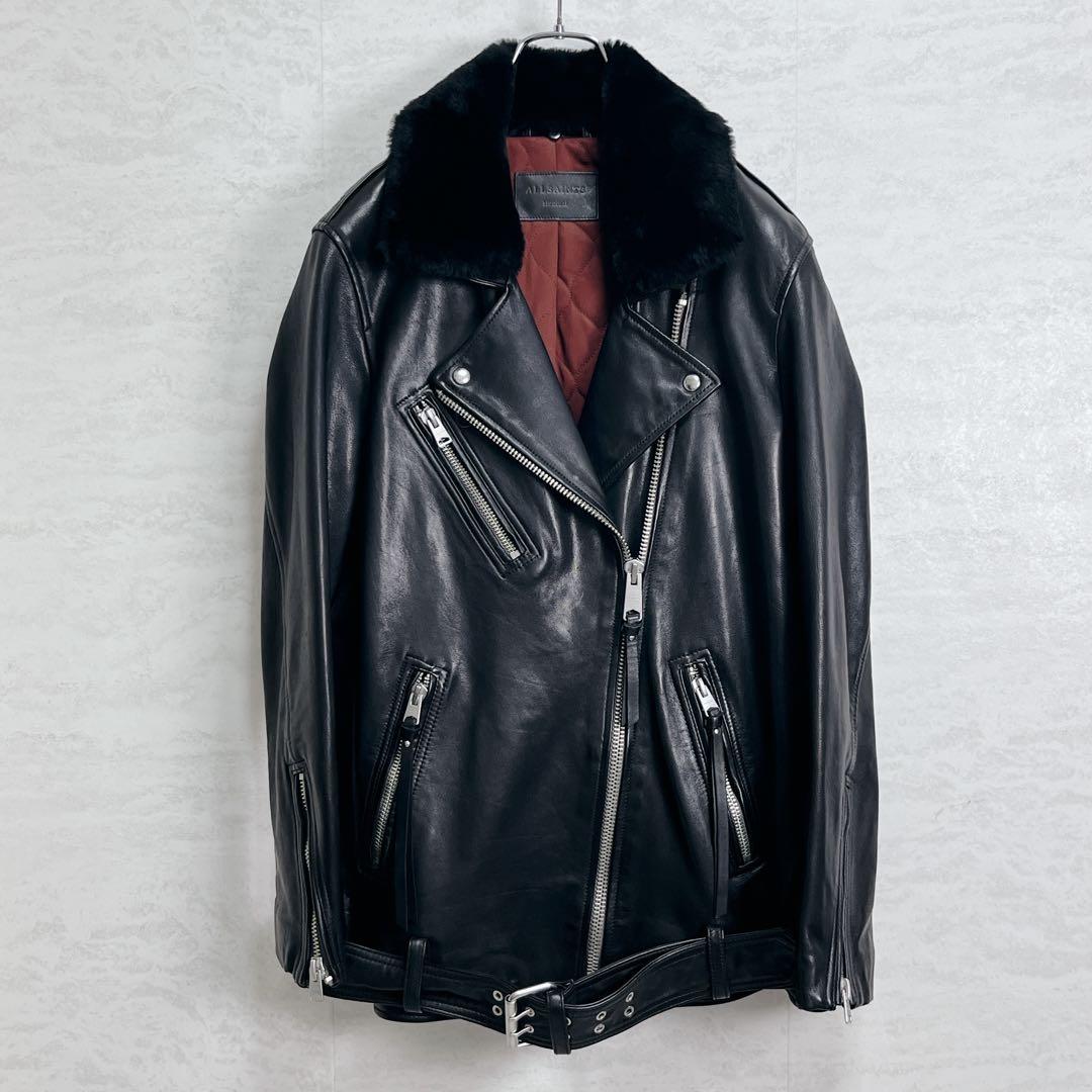 『オールセインツ』オーバーサイズ ダブルライダースジャケット 羊革 バイカー