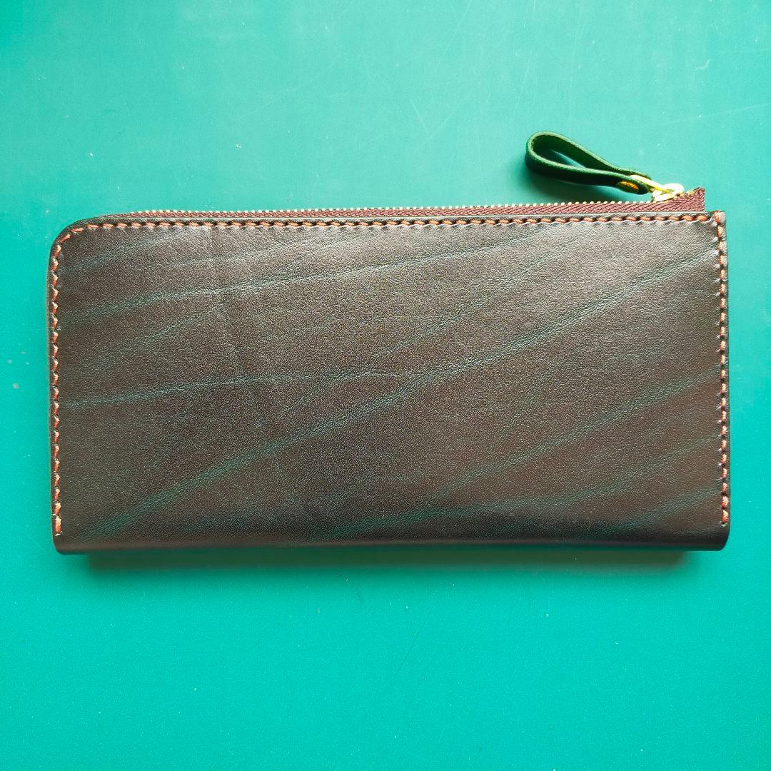 【かむ】ルガトショルダーグリーン　L字ファスナー長財布