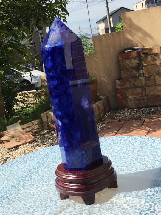 【縁起物】藍　水晶　ポイント　六角柱　パワーストーン　K9