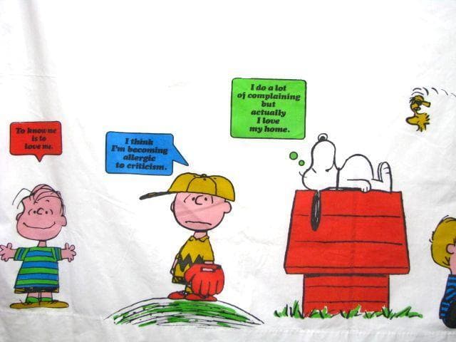 ＠美品 ビンテージ スヌーピー ポリ&コットン フラットシーツ