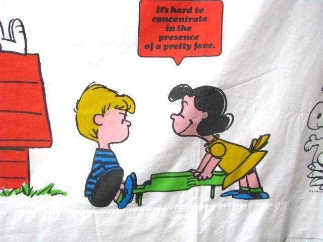 ＠美品 ビンテージ スヌーピー ポリ&コットン フラットシーツ