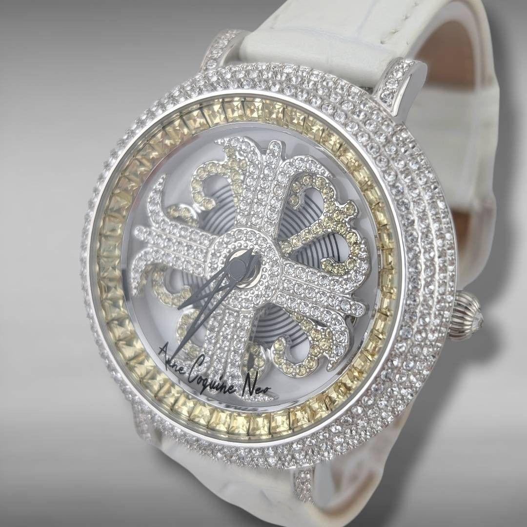 【新品電池・稼働・極美品】アンコキーヌネオ スワロフスキー イエロー ぐるぐる