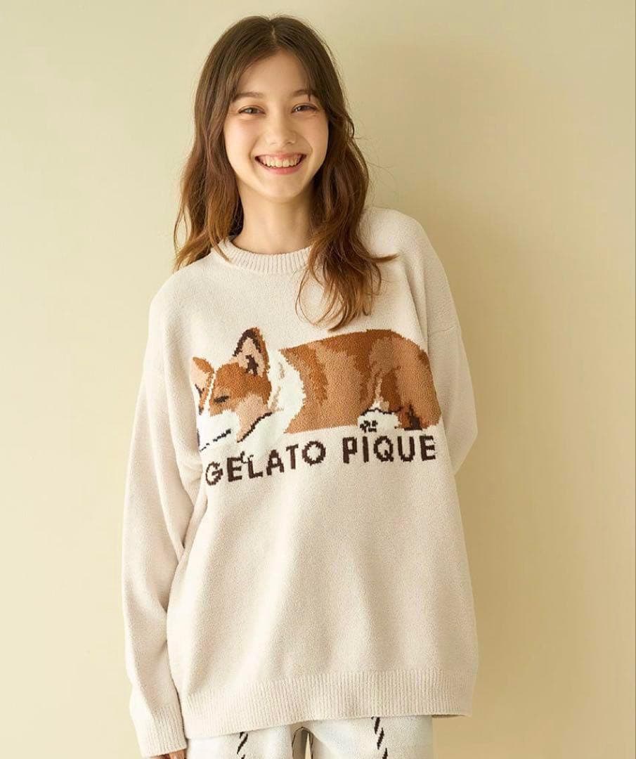 ジェラートピケ SLEEPING DOG ジャガードプルオーバー コーギー
