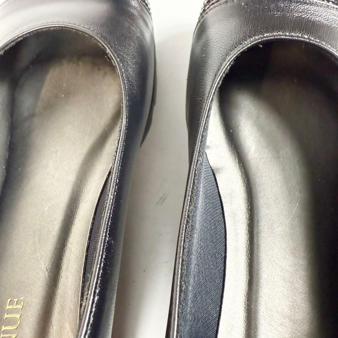 【未使用級】ヒルズアベニュー　パンプス（22）ラメ　ウェーブソール　黒　レザー