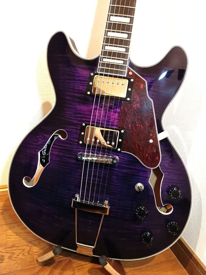 美品 GROTE 335タイプ セミアコ エレキギター パープル 紫 グロート