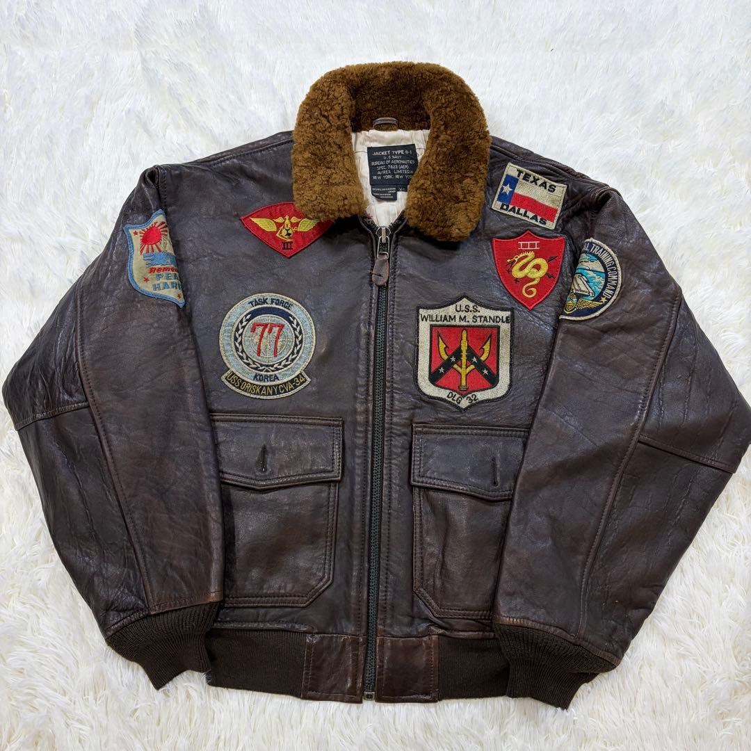 AVIREX トップガン G-1 フライトジャケット ワッペン 本革 L相当 茶