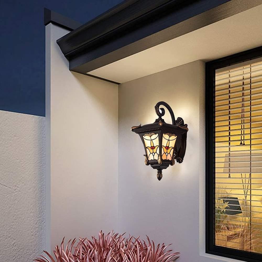 北欧風デザイン ポーチライト　ステンドグラス　玄関照明