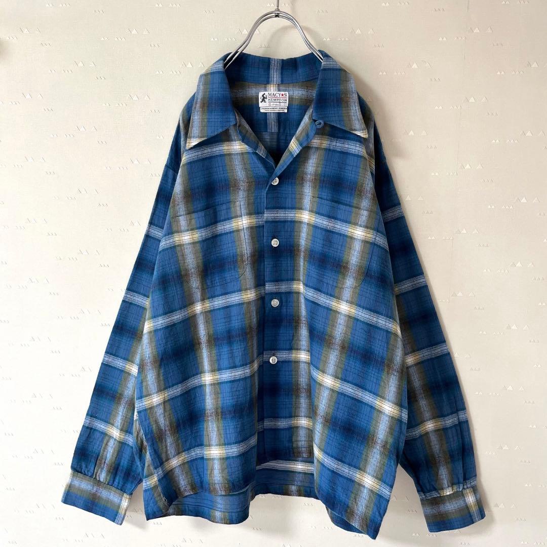 USA製 古着 60's メイシーズ オンブレ チェック オープンカラーシャツ