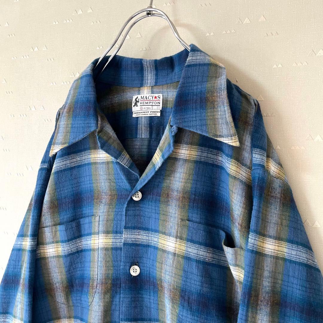 USA製 古着 60's メイシーズ オンブレ チェック オープンカラーシャツ