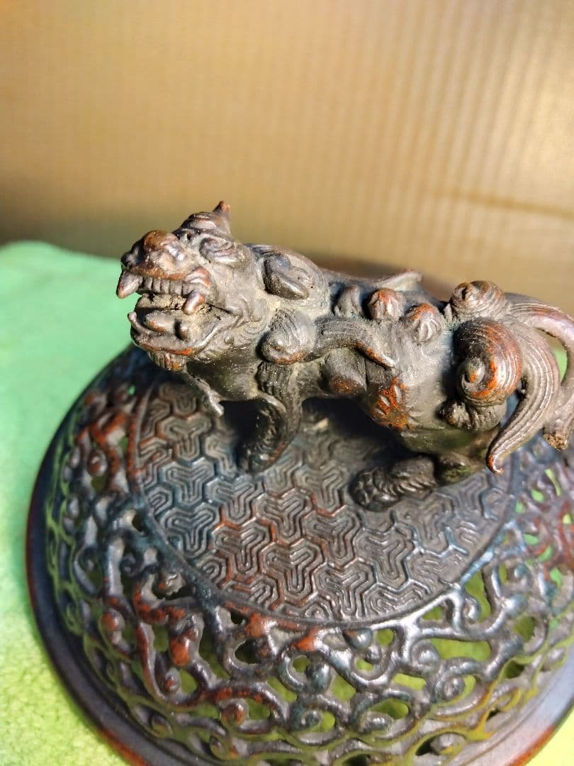 金属工芸　唐獅子　香炉