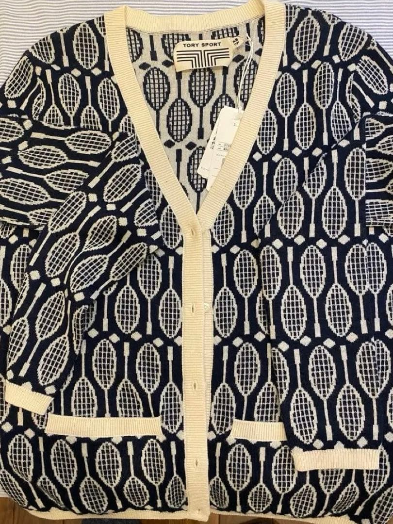 最終価格　TORY SPORT テニスラケット柄 カーディガン XS