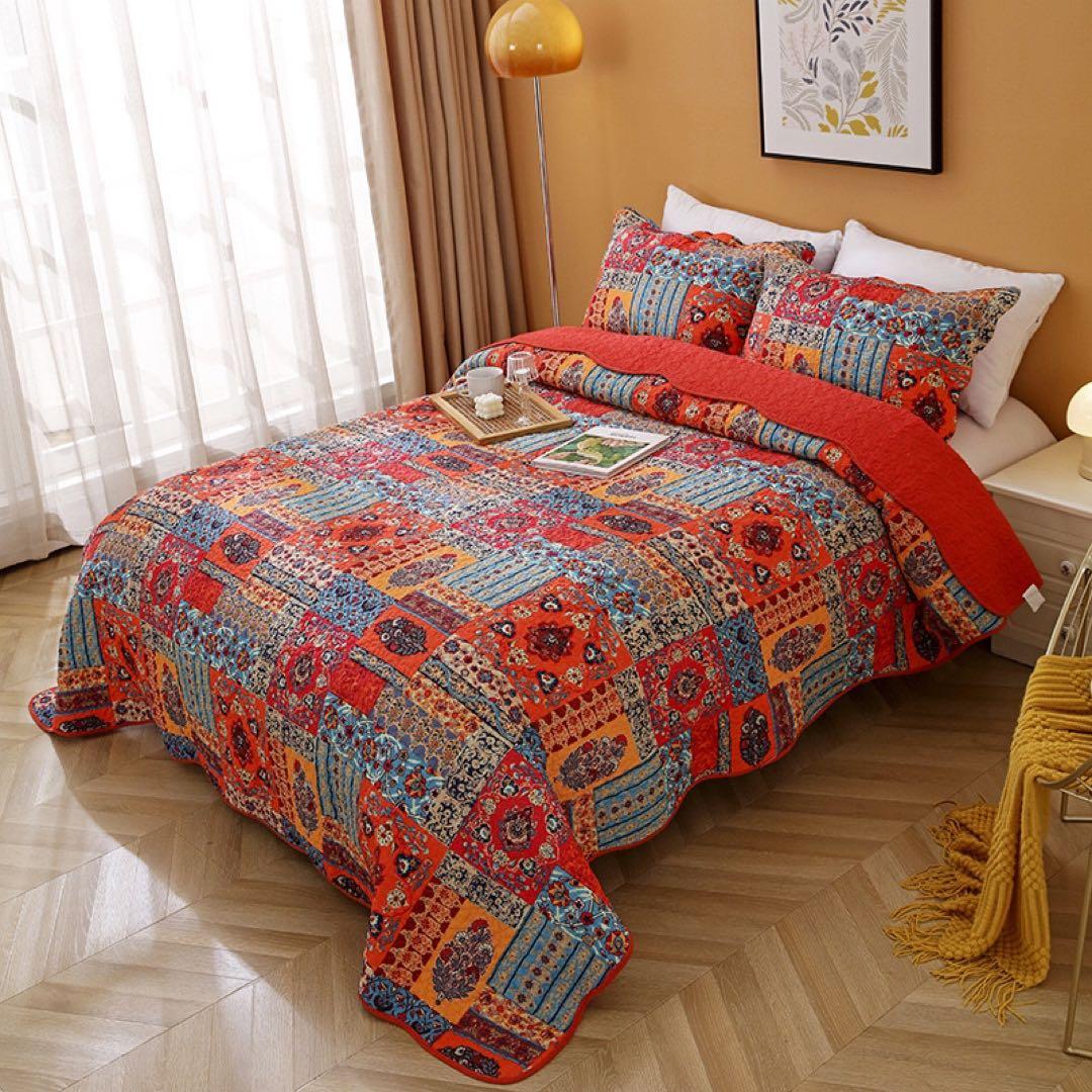 キルトベッドカバー3点セット綿マルチカバー キルティング 821