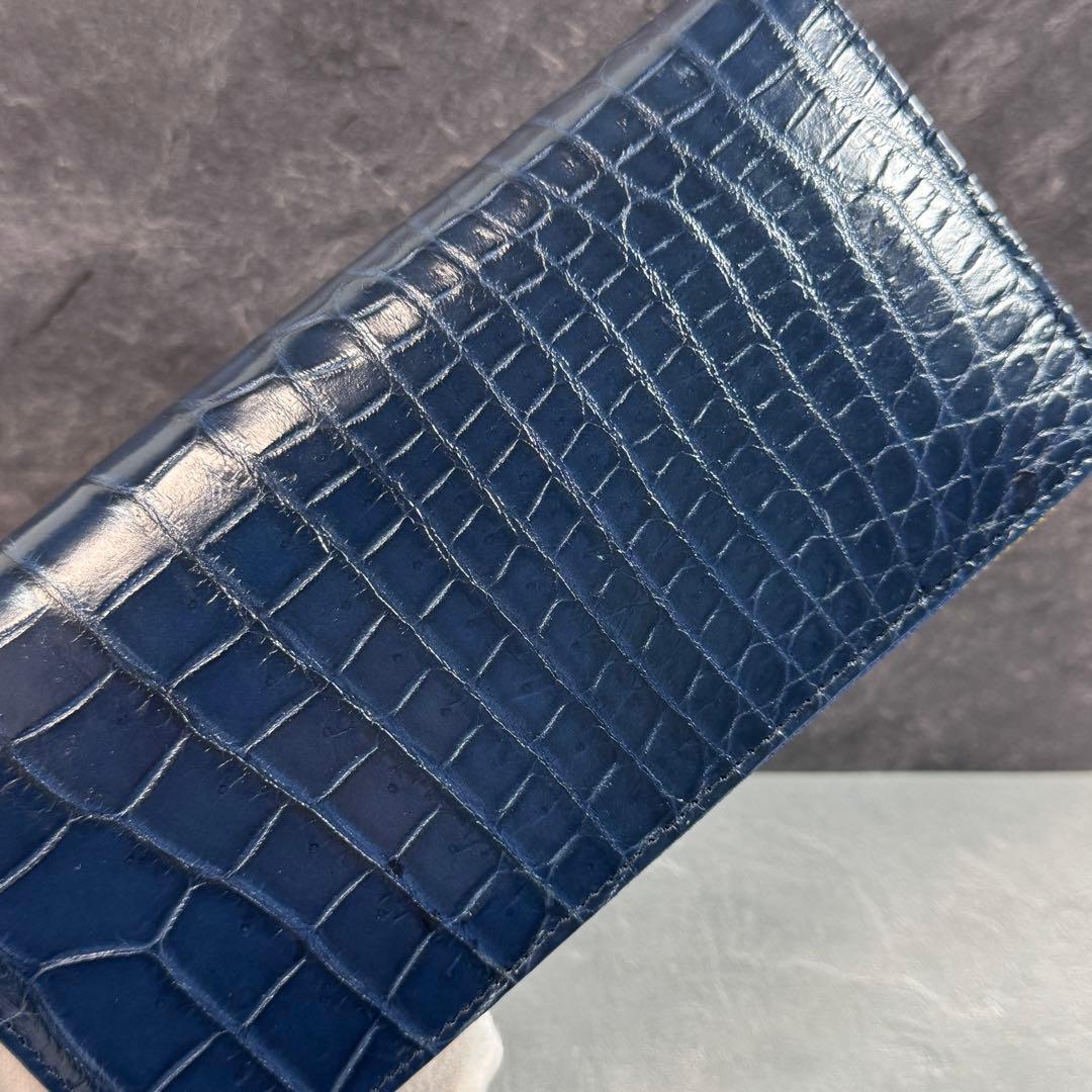 クロコダイル 長財布 ネイビー 紺色 希少 ワニ革 メンズ レディース