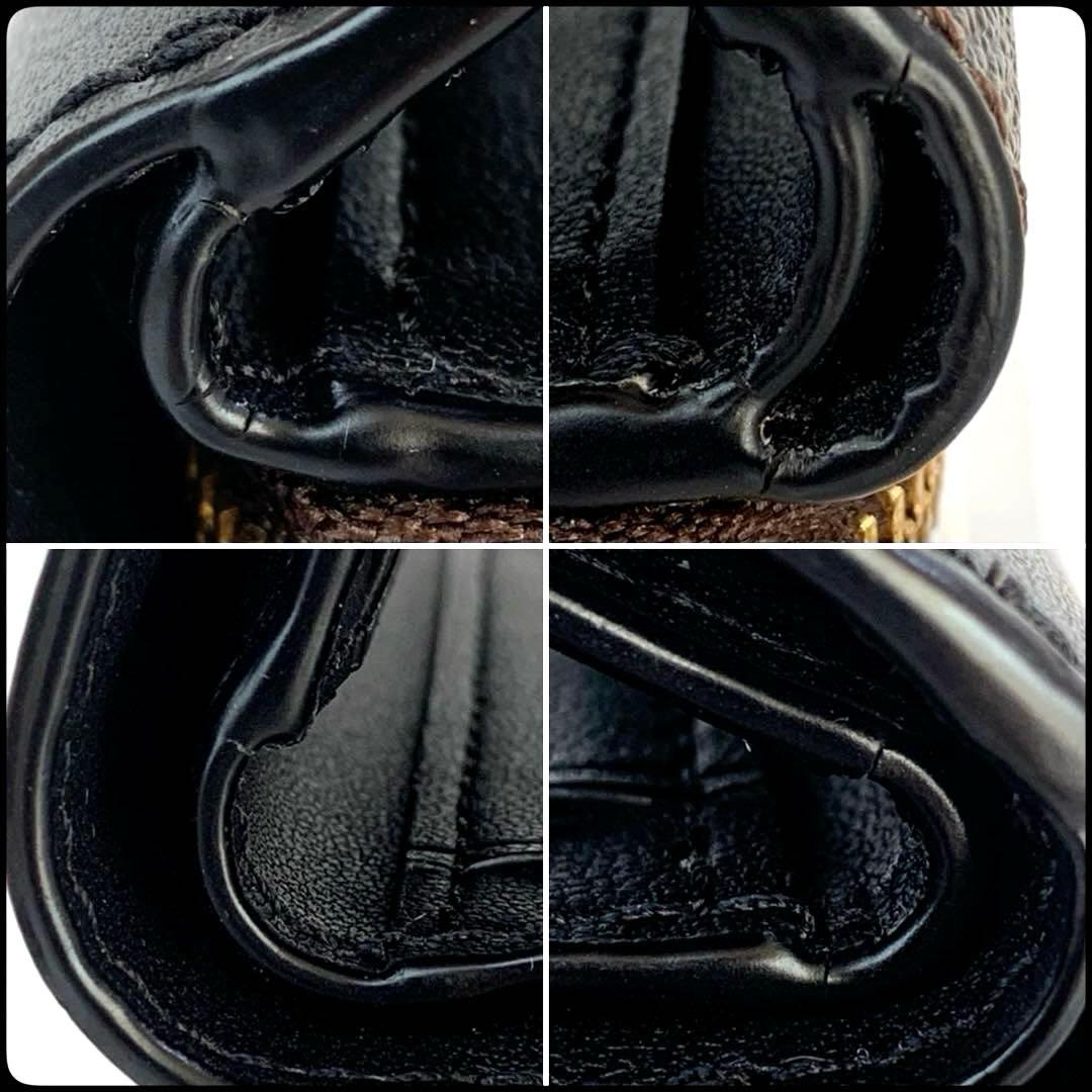 COACH コーチ 三つ折り ミニ財布 ダークブラウン×ブラック PVC レザー