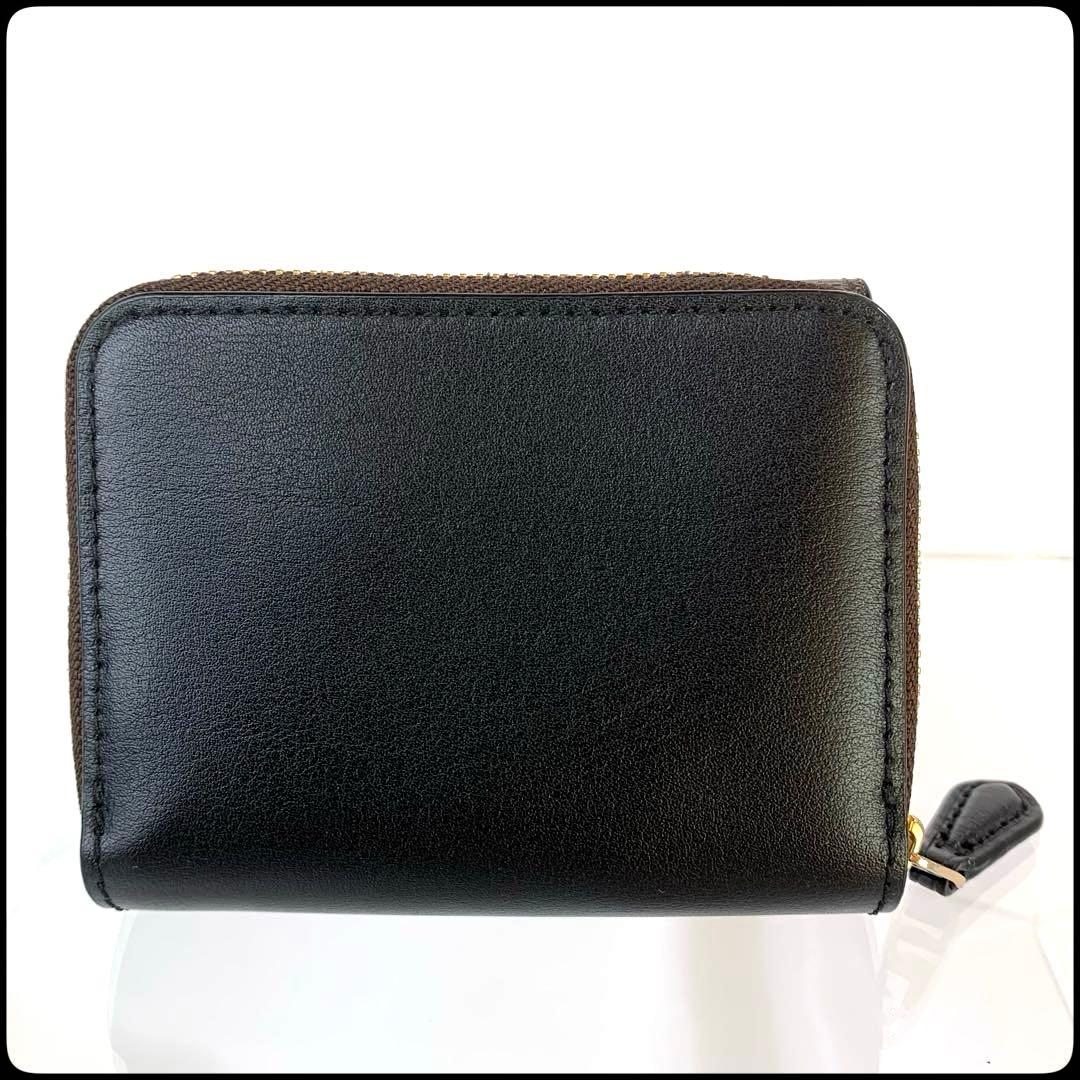 COACH コーチ 三つ折り ミニ財布 ダークブラウン×ブラック PVC レザー