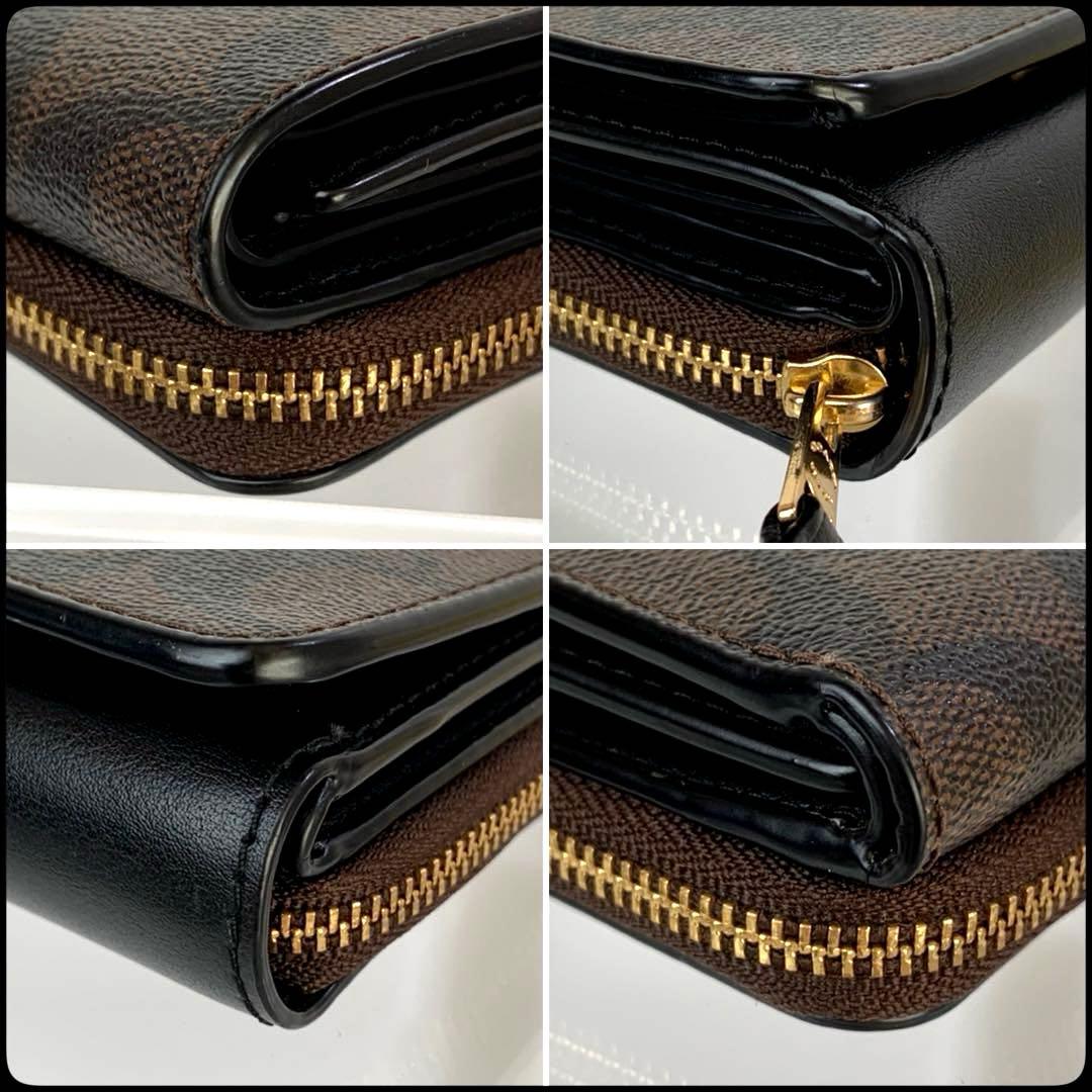 COACH コーチ 三つ折り ミニ財布 ダークブラウン×ブラック PVC レザー