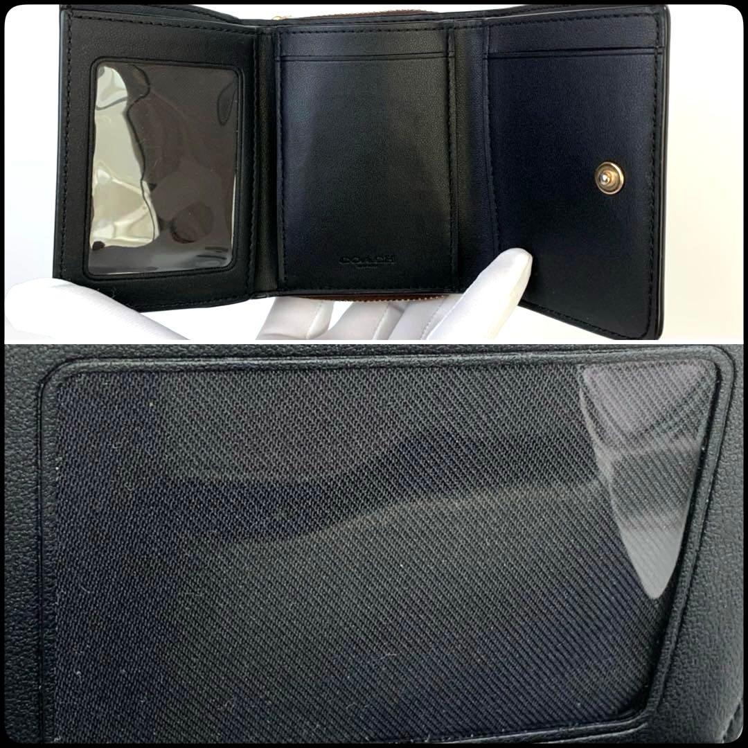 COACH コーチ 三つ折り ミニ財布 ダークブラウン×ブラック PVC レザー