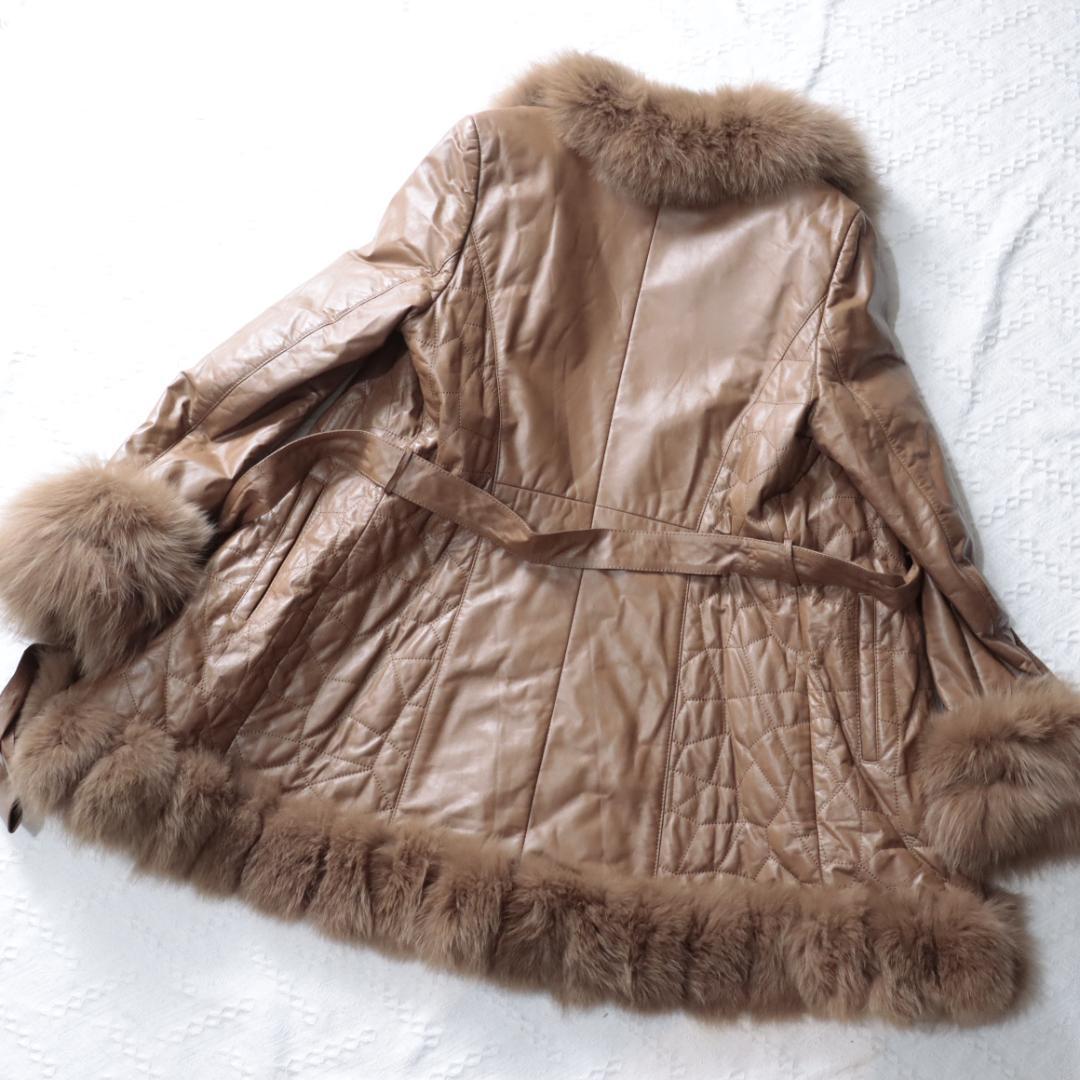 豪華ボリュームファー　レザージャケット　ロングコート　ガウンコート