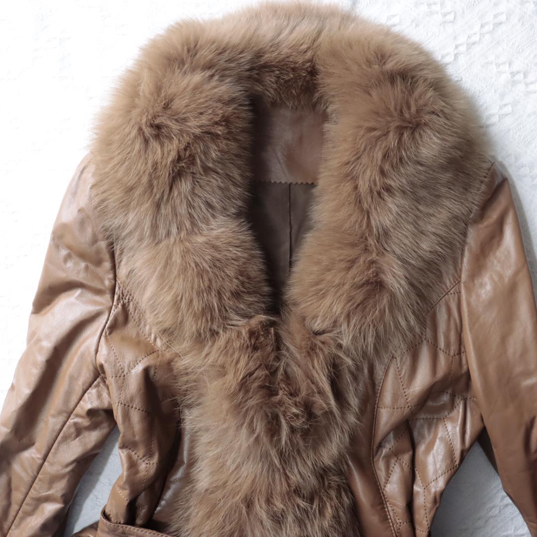 豪華ボリュームファー　レザージャケット　ロングコート　ガウンコート