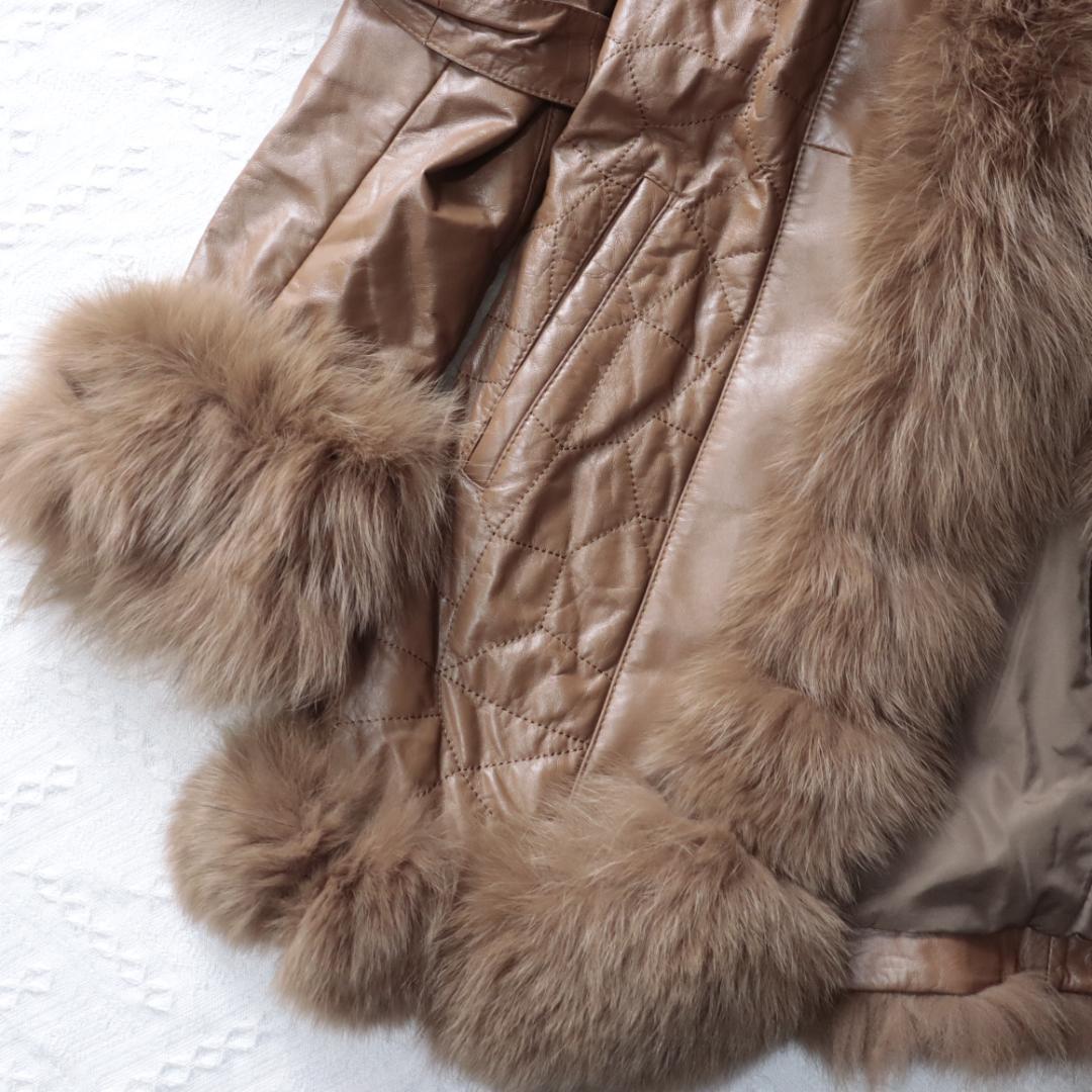 豪華ボリュームファー　レザージャケット　ロングコート　ガウンコート