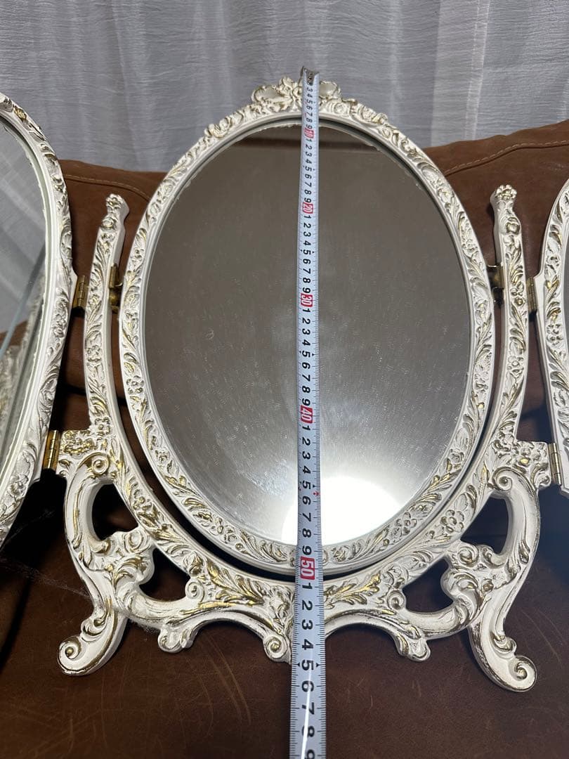 【美品】アンティーク　三面鏡　ヨーロピアン　ホワイト　鏡　立て掛け　ドレッサー