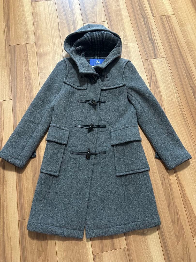 バーバリーブルーレーベル ウールダッフルコート ノバチェック ロングコート 36