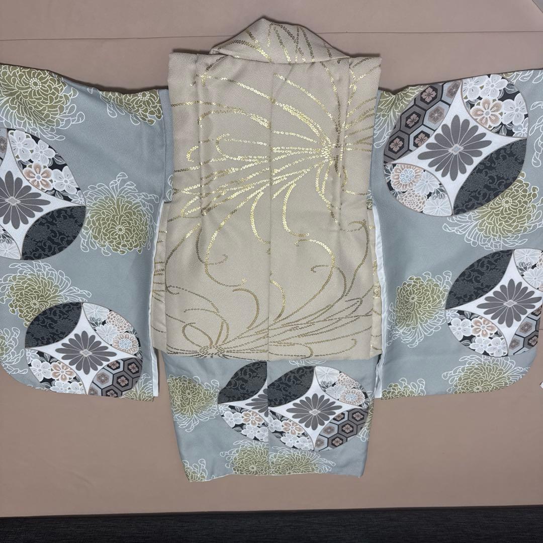 七五三 3歳 男の子 ベージュ 金彩×ミント七宝 ひよこ商店 被布 着物 セット
