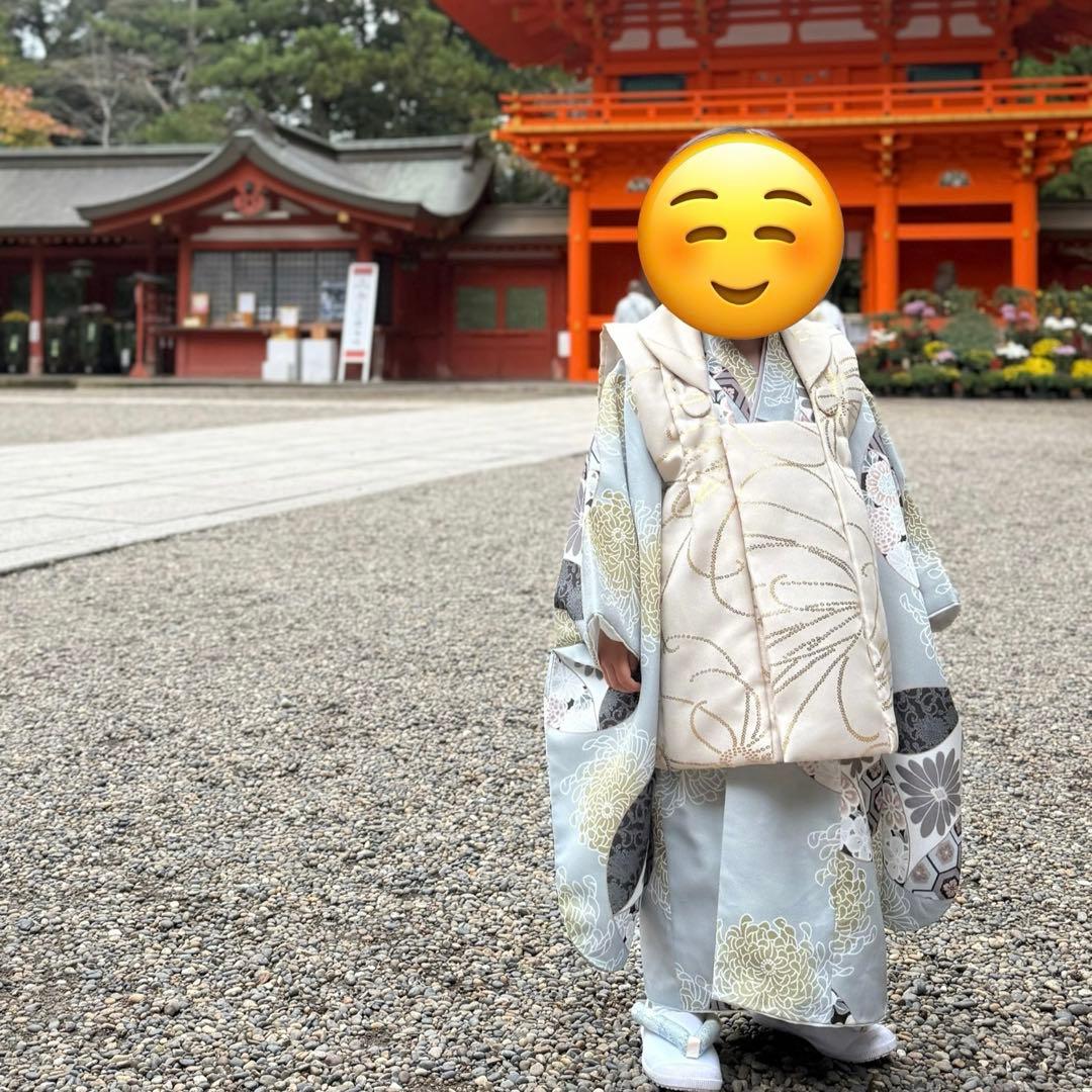 七五三 3歳 男の子 ベージュ 金彩×ミント七宝 ひよこ商店 被布 着物 セット