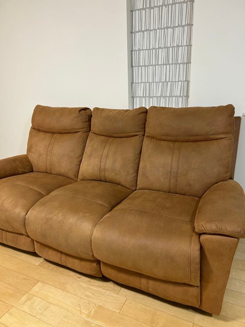美品✨ブラウン　電動リクライニング3人掛けソファ