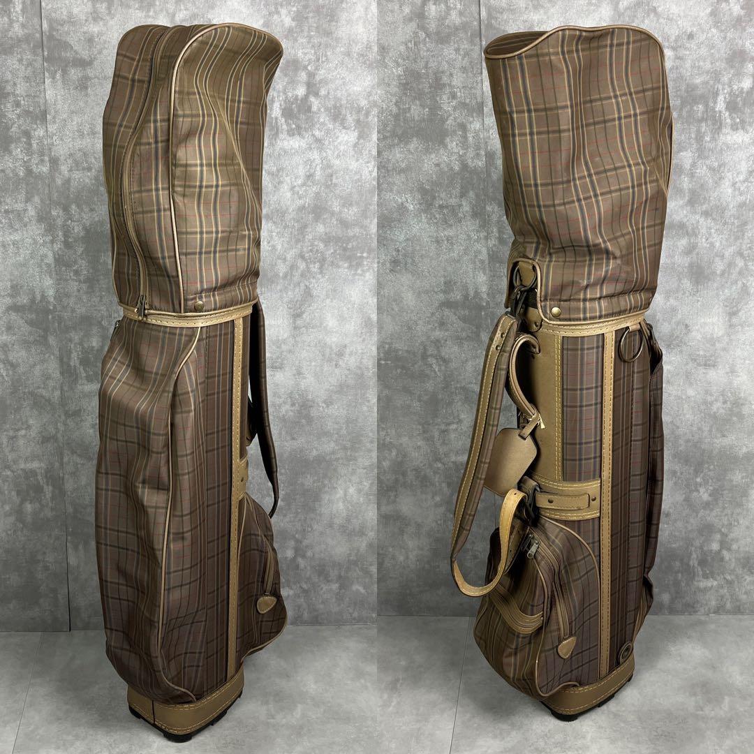 良品　ミズノ　キャディバッグ　3分割　カート式　チェック柄　一部レザー　チャーム