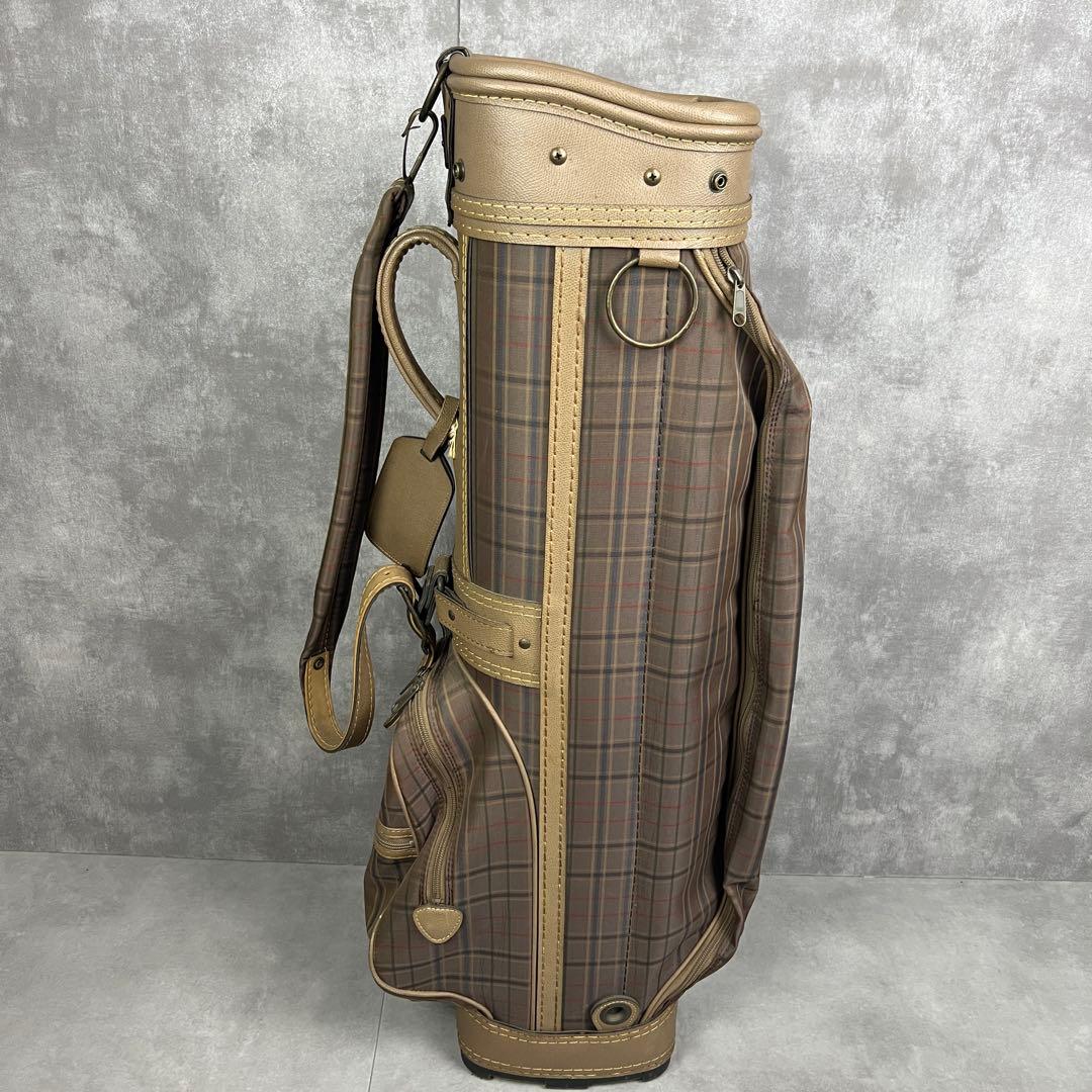良品　ミズノ　キャディバッグ　3分割　カート式　チェック柄　一部レザー　チャーム