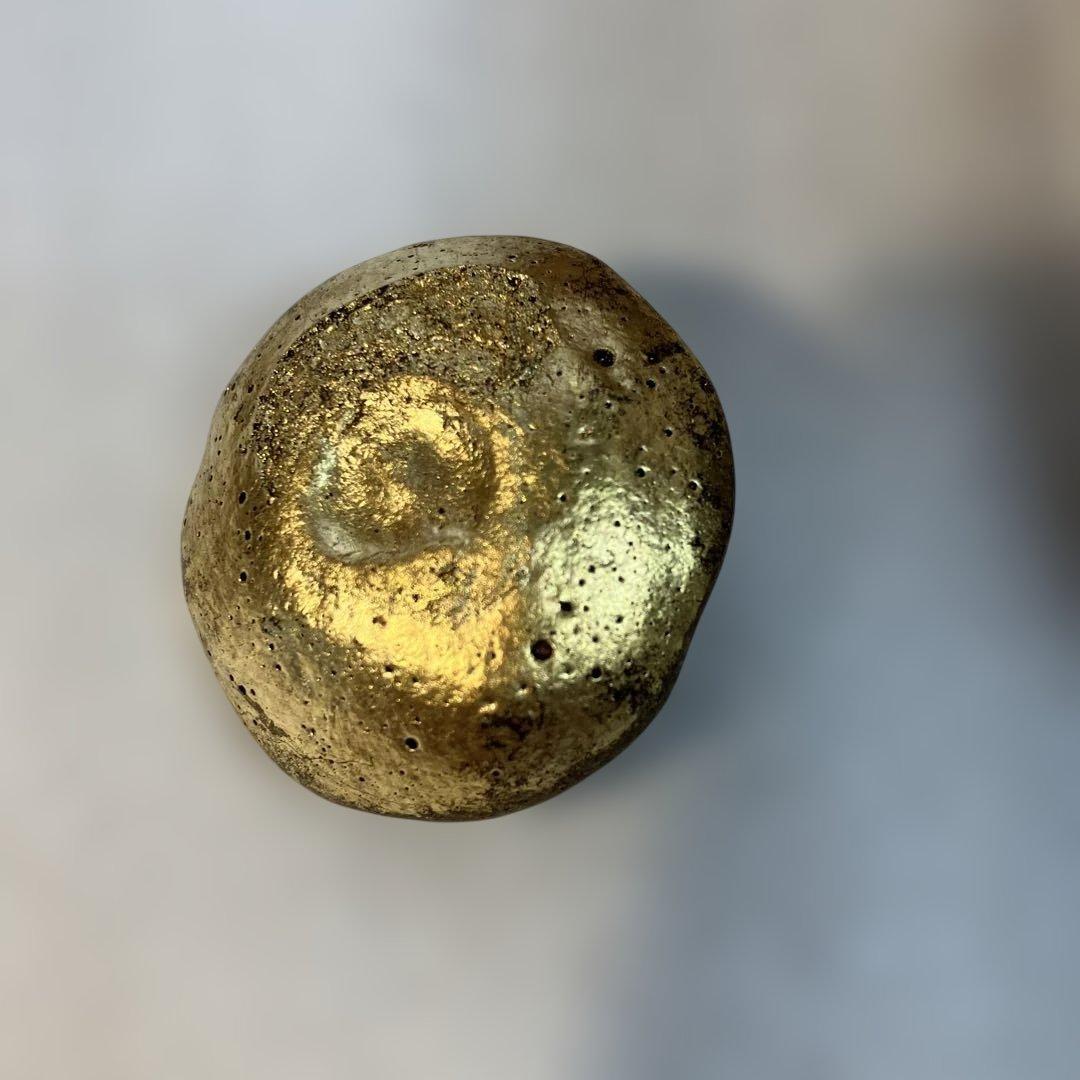 茶道具　飴楽　宝袋香合　楽印　箱書　半古斎　本体内側が金色　共箱　S62KG